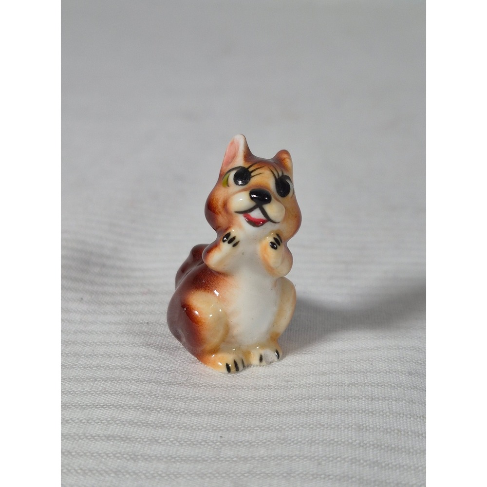 Vintage Miniature Ceramic Squirrel Figurine Brown Glazed Hand Painted 1.25 Inch